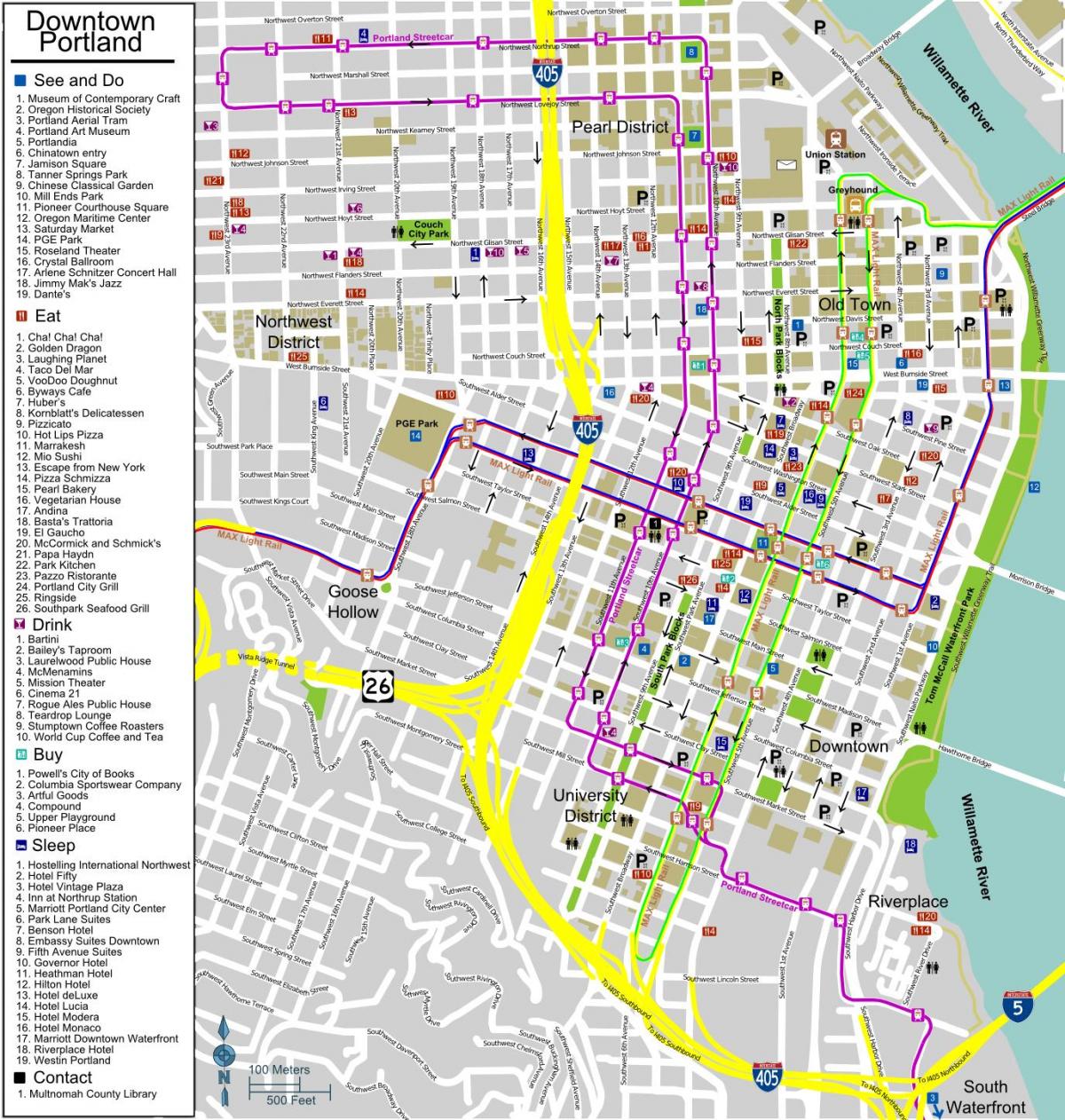 žemėlapis downtown Portland