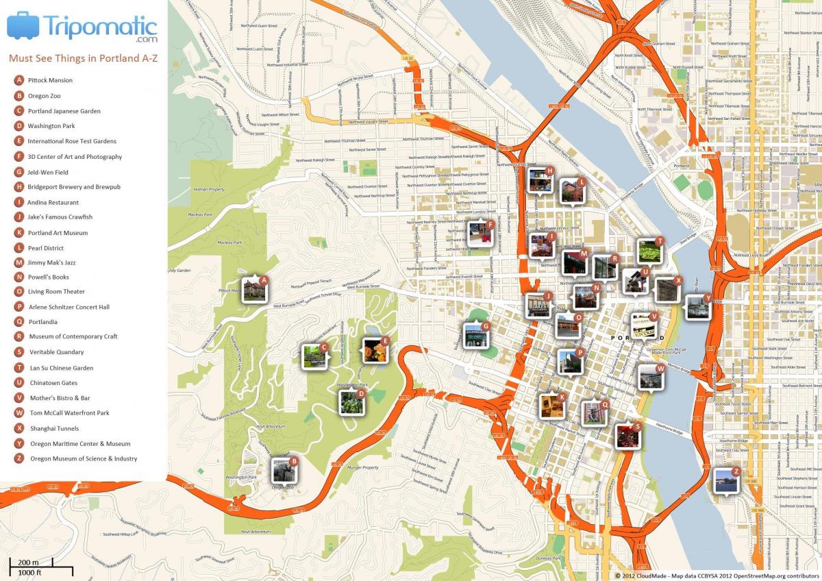 Portland pėsčiomis žemėlapyje