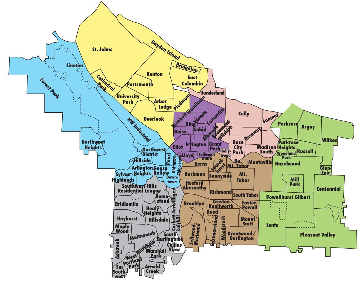 žemėlapis Portland rajonų