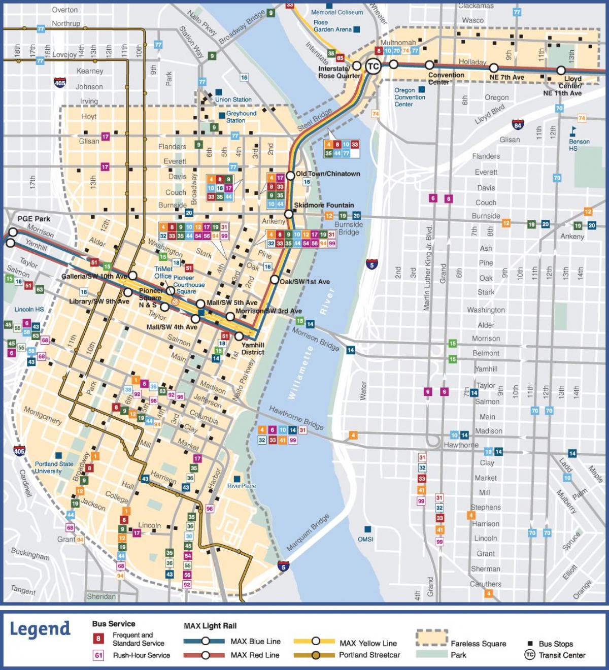 lengvųjų geležinkelių žemėlapis, Portland