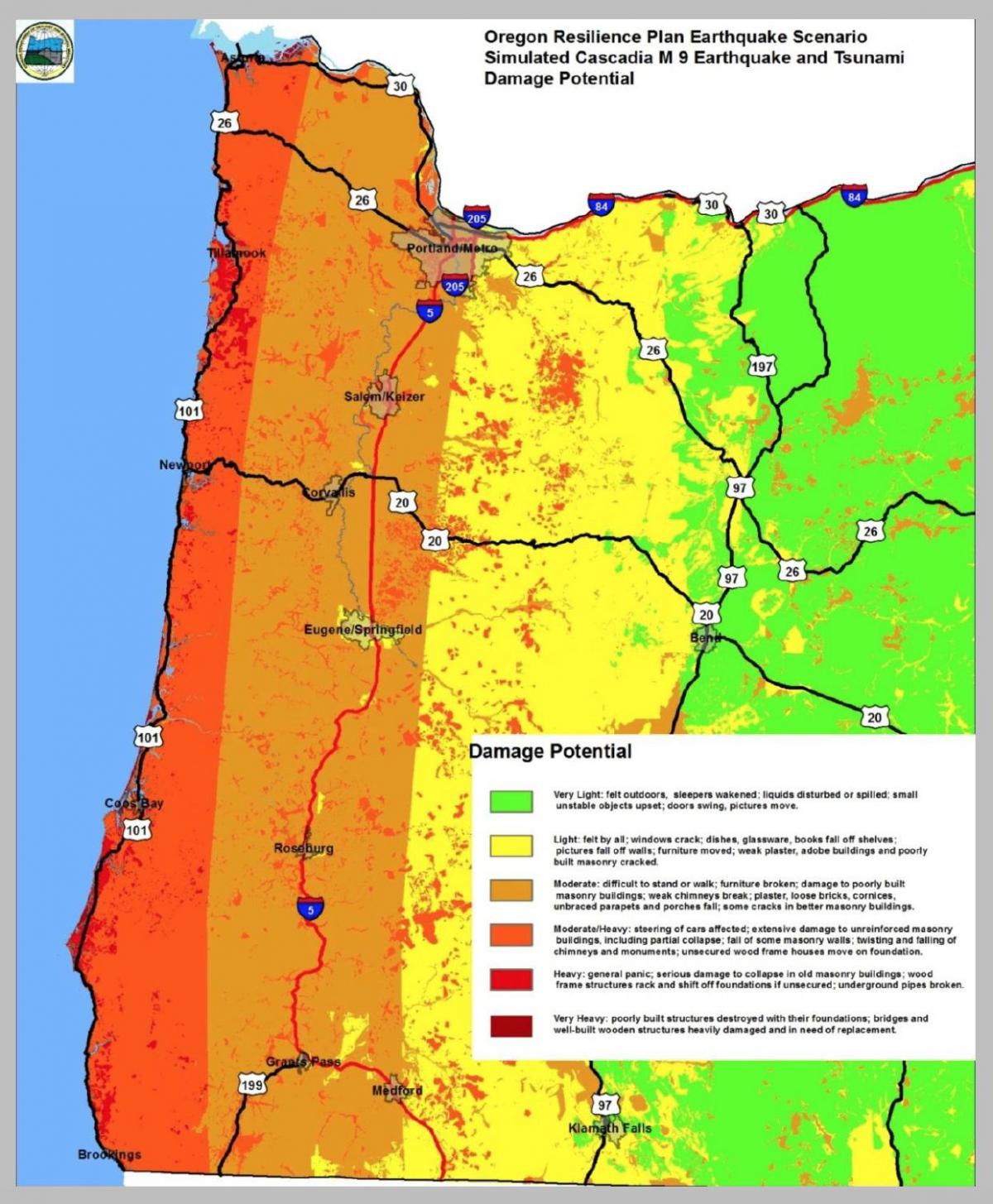 žemės drebėjimo žemėlapį, Portland