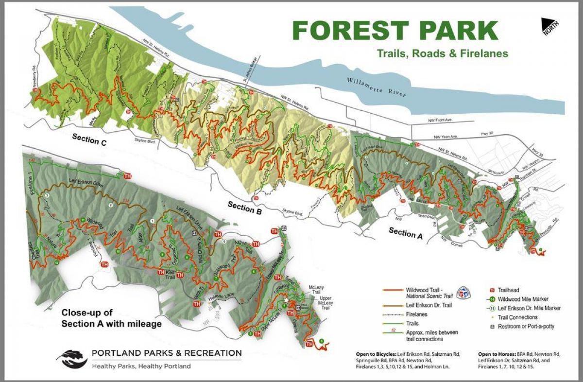 Miško Parkas Portland trail žemėlapyje