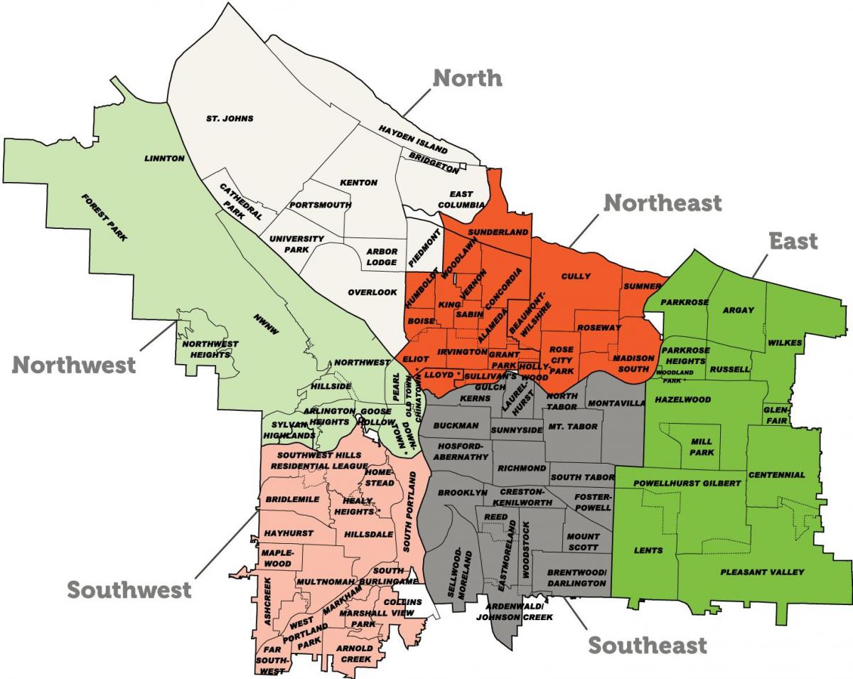Portland priemiesčius žemėlapyje