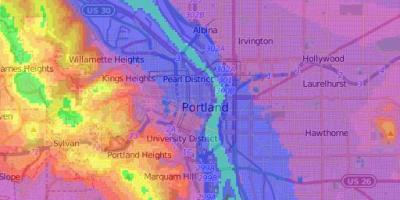 Aukštis žemėlapis Portland Oregon